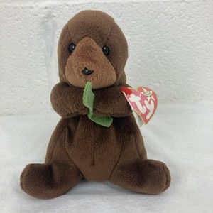 TY Seaweed Otter Beanie Baby 2nd Gen Tush Tag 3rd Gen Hang Tag 1995 RETIRED